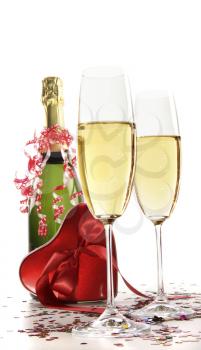 Royalty Free Photo of a Champagne With a Box of Chocolates