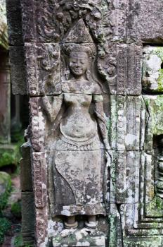 Apsara carved on the wall of Bayon Temple, Angkor Wat, Cambodia, Southeast Asia