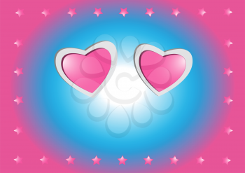 Beautiful Love card with Two Pink Hearts, vector illustration
