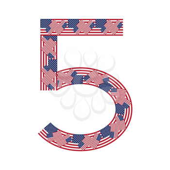 Number 5 made of USA flags on white background from USA flag collection, Vector Illustration
