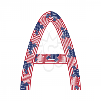 Letter A made of USA flags on white background from USA flag collection, Vector Illustration