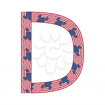 Letter D made of USA flags on white background from USA flag collection, Vector Illustration
