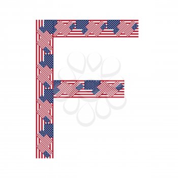 Letter F made of USA flags on white background from USA flag collection, Vector Illustration

