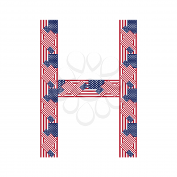 Letter H made of USA flags on white background from USA flag collection, Vector Illustration

