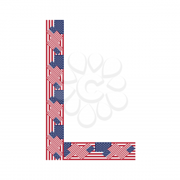 Letter L made of USA flags on white background from USA flag collection, Vector Illustration
