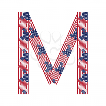 Letter A made of USA flags on white background from USA flag collection, Vector Illustration

