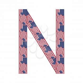 Letter N made of USA flags on white background from USA flag collection, Vector Illustration
