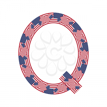 Letter Q made of USA flags on white background from USA flag collection, Vector Illustration
