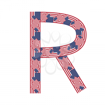 Letter R made of USA flags on white background from USA flag collection, Vector Illustration
