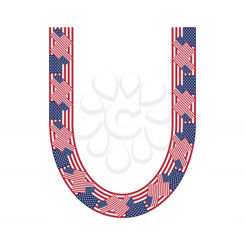 Letter U made of USA flags on white background from USA flag collection, Vector Illustration

