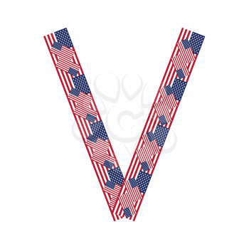 Letter V made of USA flags on white background from USA flag collection, Vector Illustration
