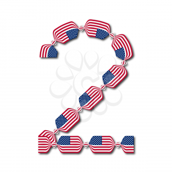 Number 2 made of USA flags in form of candies on white background, Vector Illustration
