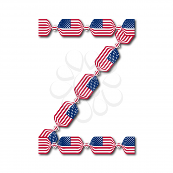 Letter Z made of USA flags in form of candies on white background
