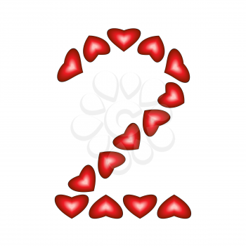 Number 2 made of hearts on white background
