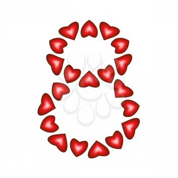 Number 8 made of hearts on white background
