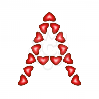 Letter A made of hearts on white background
