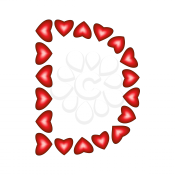Letter D made of hearts on white background

