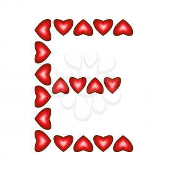 Letter E made of hearts on white background
