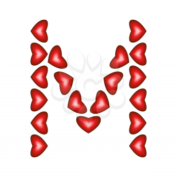 Letter M made of hearts on white background
