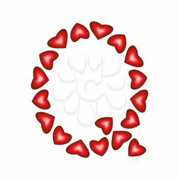 Letter Q made of hearts on white background
