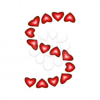 Letter S made of hearts on white background
