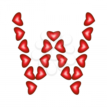 Letter W made of hearts on white background
