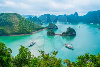 Scenic view of islands in Halong Bay, Vietnam, Southeast Asia