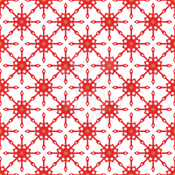 Seamless pattern with red snowflakes on white background