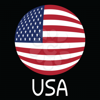 Flag of the United States in globe form and word USA on black background