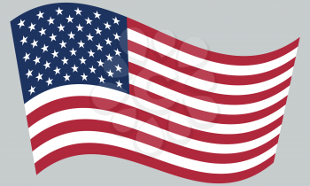 Flag of the United States waving on gray background