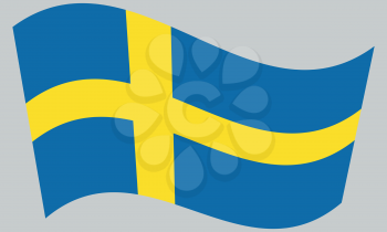 Flag of Sweden waving on gray background