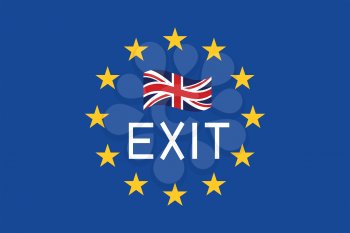 Flags of Europe and United Kingdom with word Exit. Brexit concept.