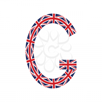 Letter G made from United Kingdom flags on white background