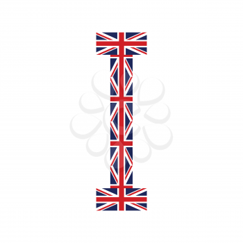 Letter I made from United Kingdom flags on white background