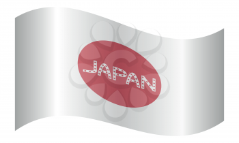 Japanese flag waving with word Japan on white background
