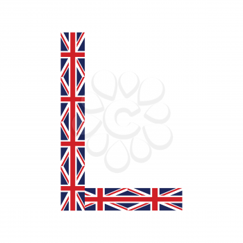 Letter L made from United Kingdom flags on white background