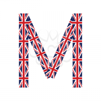 Letter M made from United Kingdom flags on white background