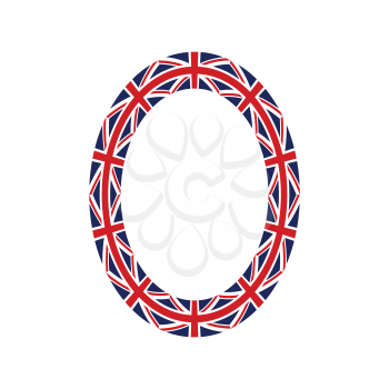 Letter O made from United Kingdom flags on white background