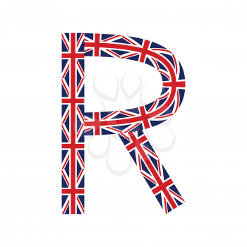 Letter R made from United Kingdom flags on white background