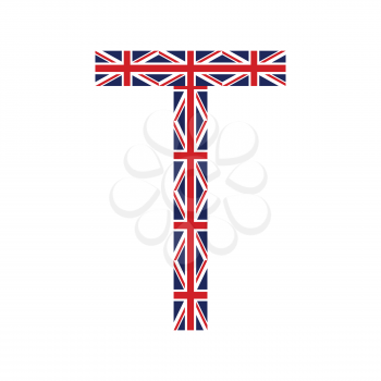 Letter T made from United Kingdom flags on white background