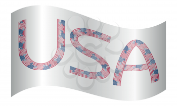 Word USA made from american flags waving on white background