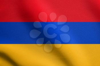 Flag of Armenia waving in the wind with detailed fabric texture. Armenian national flag.