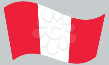 Flag of Peru waving on gray background. Peruvian national flag.