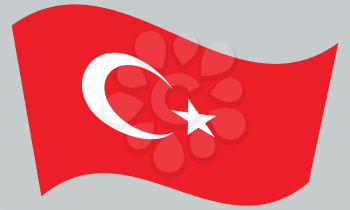 Flag of Turkey waving on gray background. Turkish national flag.