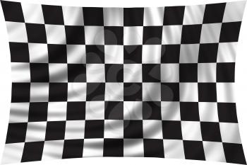 Checkered racing flag waving in the wind isolated on white background. Symbolic design of end of car race. Black and white background. 3d rendered illustration.