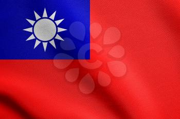 Flag of the Republic of China, ROC, Taiwan, waving in the wind with detailed fabric texture. The national flag of Taiwan.