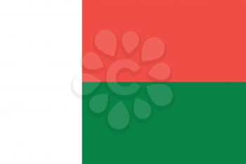 Flag of Madagascar in correct size, proportions and colors. Accurate official standard dimensions. Madagascar national flag. African patriotic symbol, banner, element, background. Vector illustration