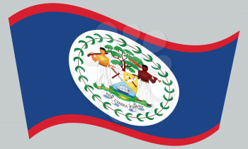 Belizean national official flag. Patriotic symbol, banner, element, background. Correct colors. Flag of Belize waving on gray background, vector