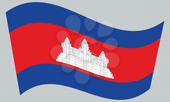 Cambodian national official flag. Patriotic symbol, banner, element, background. Correct colors. Flag of Cambodia waving on gray background, vector
