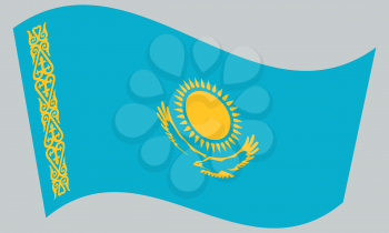 Kazakhstani national official flag. Patriotic symbol, banner, element, background. Correct colors. Flag of Kazakhstan waving on gray background, vector